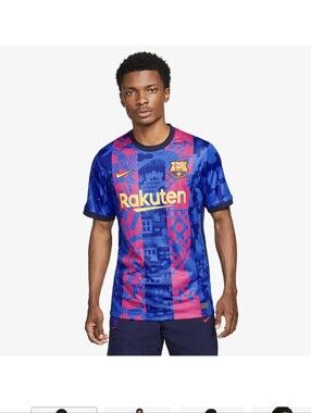 Nike Blue & Pink FC Barcelona Graphic Soccer Jersey Sz.M NWT